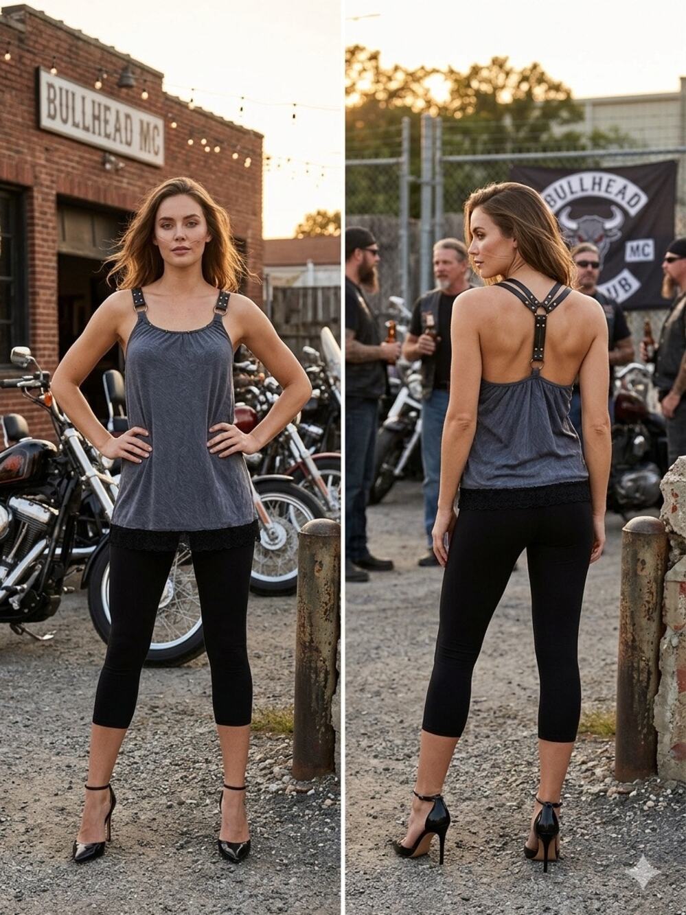 tough luv clothing leather strap Lace Trim tank top Size S